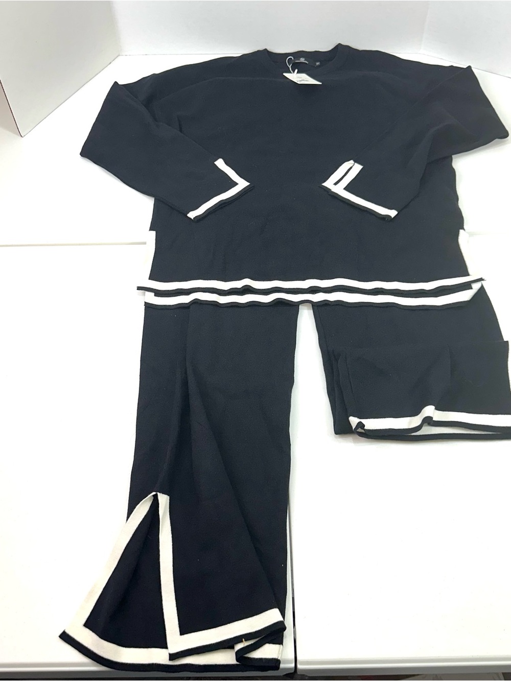 Women’s Lillusory Black Knit Two-Piece Set with White Trim Small